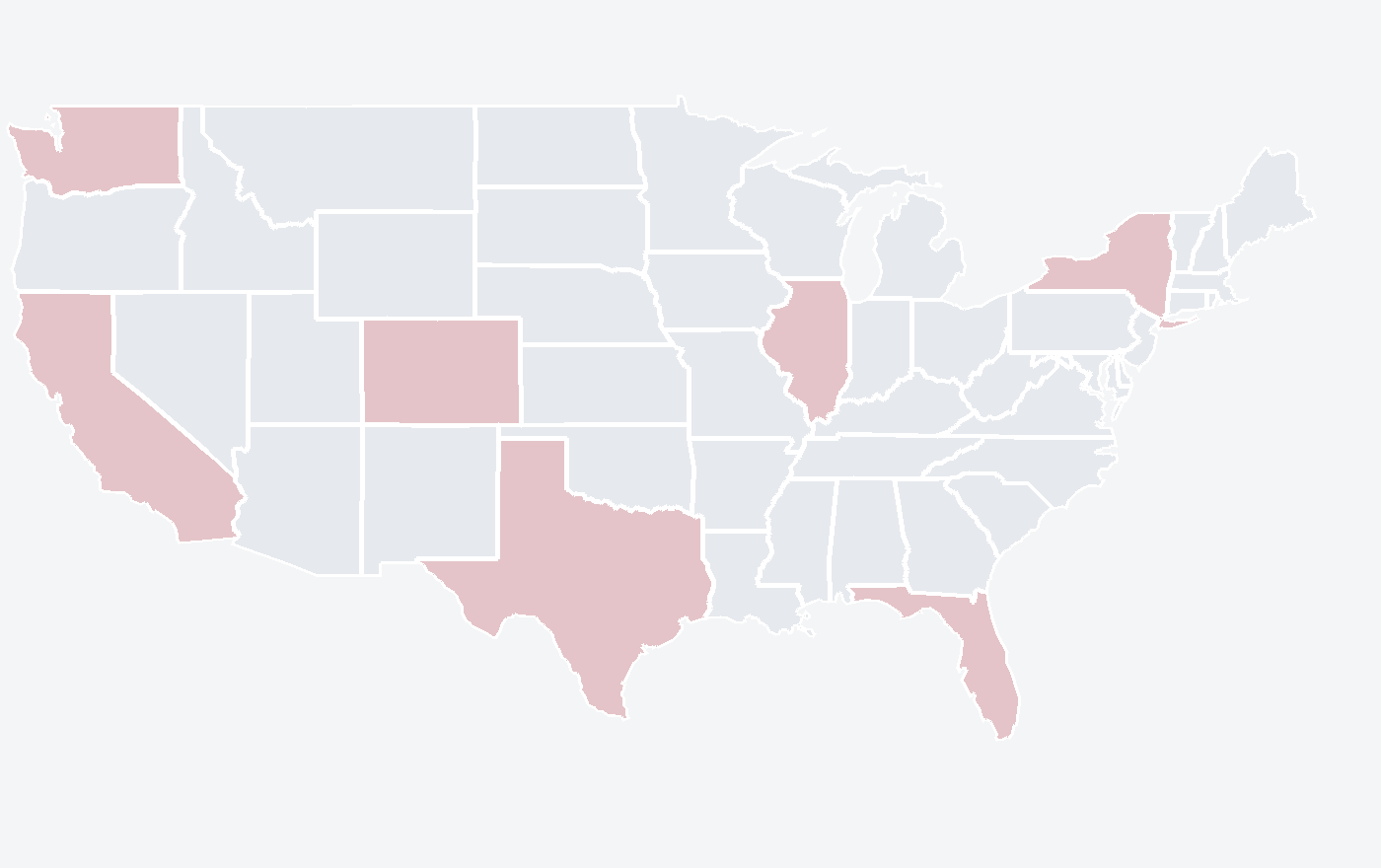 Map of the contiguous United States, illustrating multistate sales tax coverage
